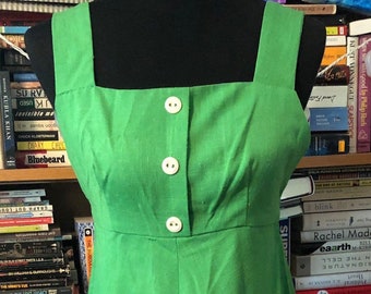 60’s/70’s Bright Green Apron Dress with Back Tie