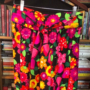 60’s/70&#39;s  Women’s Psychedelic Neon Floral High Waisted Wide Leg Pants
