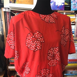 1980&#39;s Sheer Red and White Floral Print Skirt and Top Set by Seneca