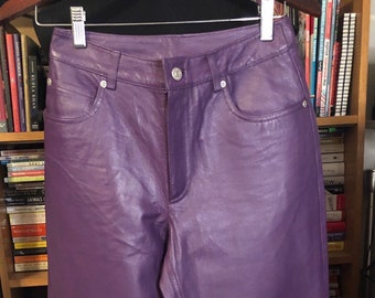 purple leather pants mens