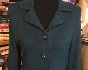 1980's Antonella Preve Blue Green Button Front Sweater Dress