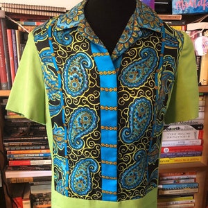 Holly Hoelscher 60’s Mod Green and Paisley Silk Dress