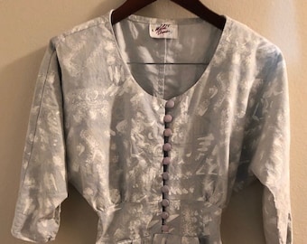 80’s Cotton Abstract Printed Button Front Dress by Wild Dress