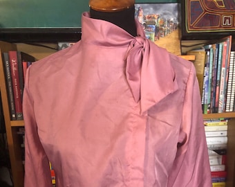 70’s/80’s Asymmetric Blush Pink Tie Neck Blouse by Center Stage