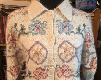 90’s Express Tricot Silk/Angora Blend Button Front Cardigan