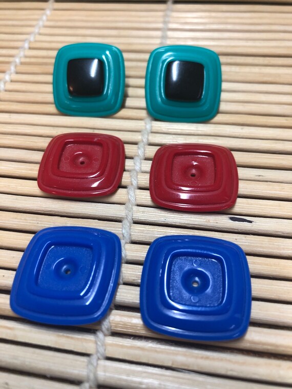 80’s Interchangeable Plastic Square Earring Set - image 3