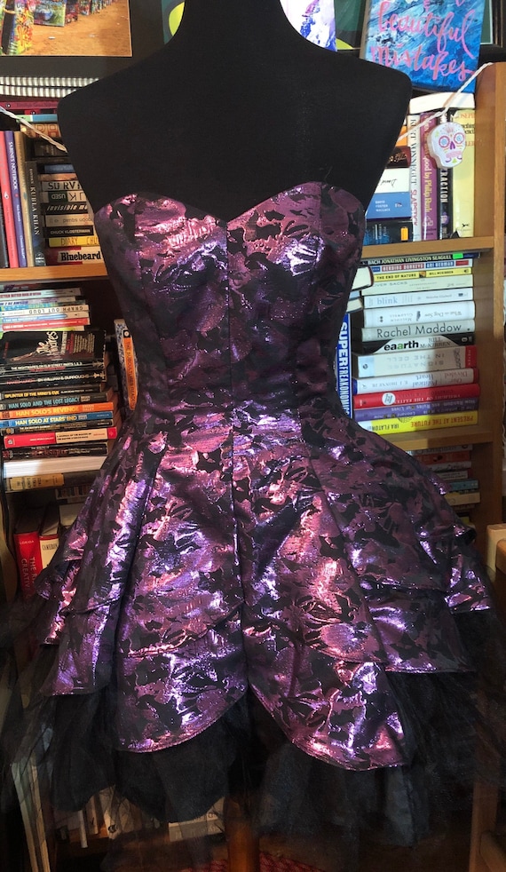 80’s Masquerade Strapless Metallic Prom Dress