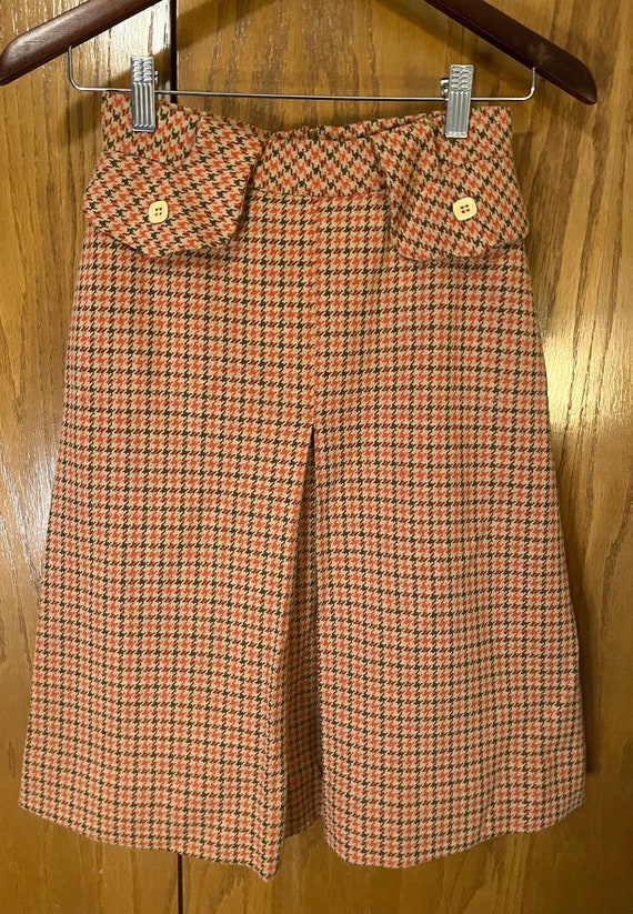70’s Polyester Houndstooth Kick Pleat Skirt by Swe