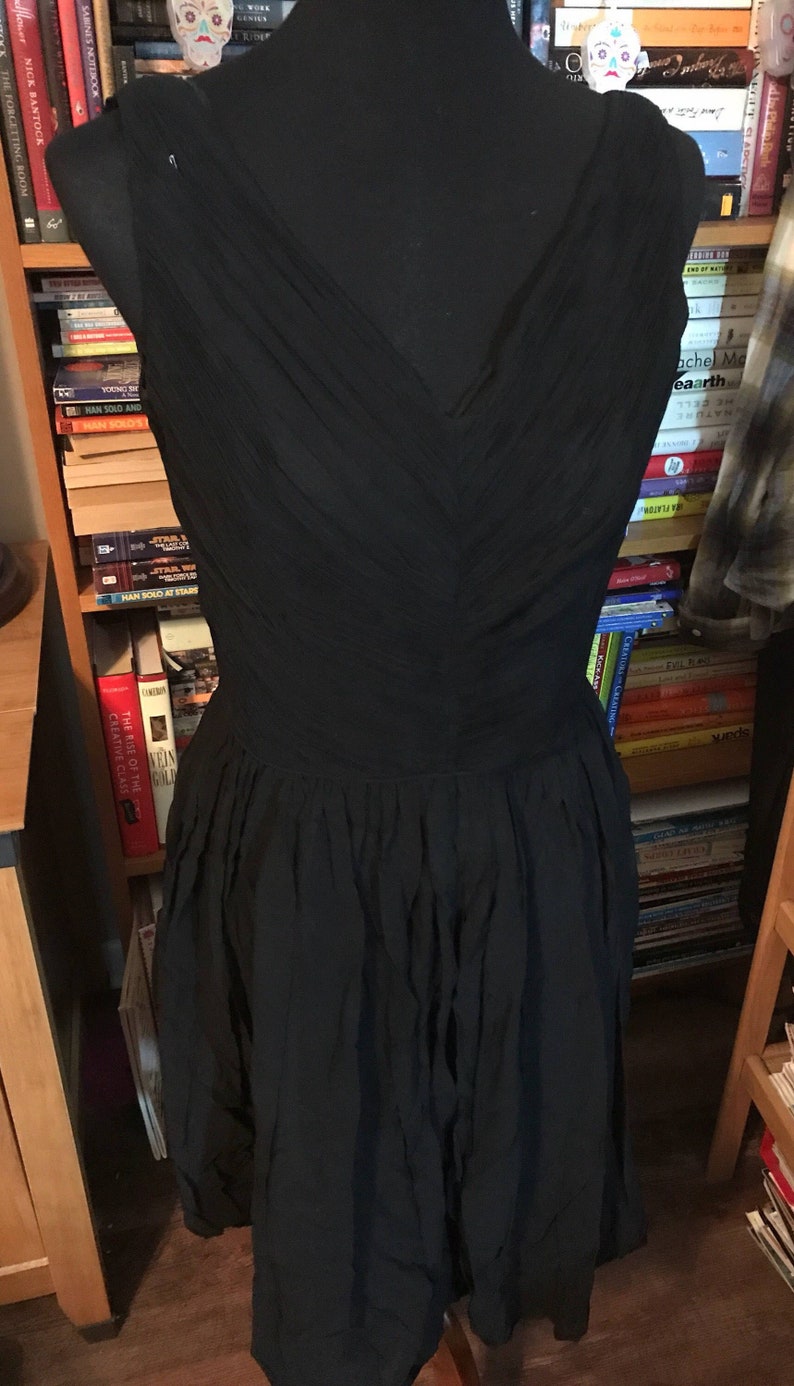 1950/'s1960/'s Chiffon Pleated Bodice Sleeveless Party Dress