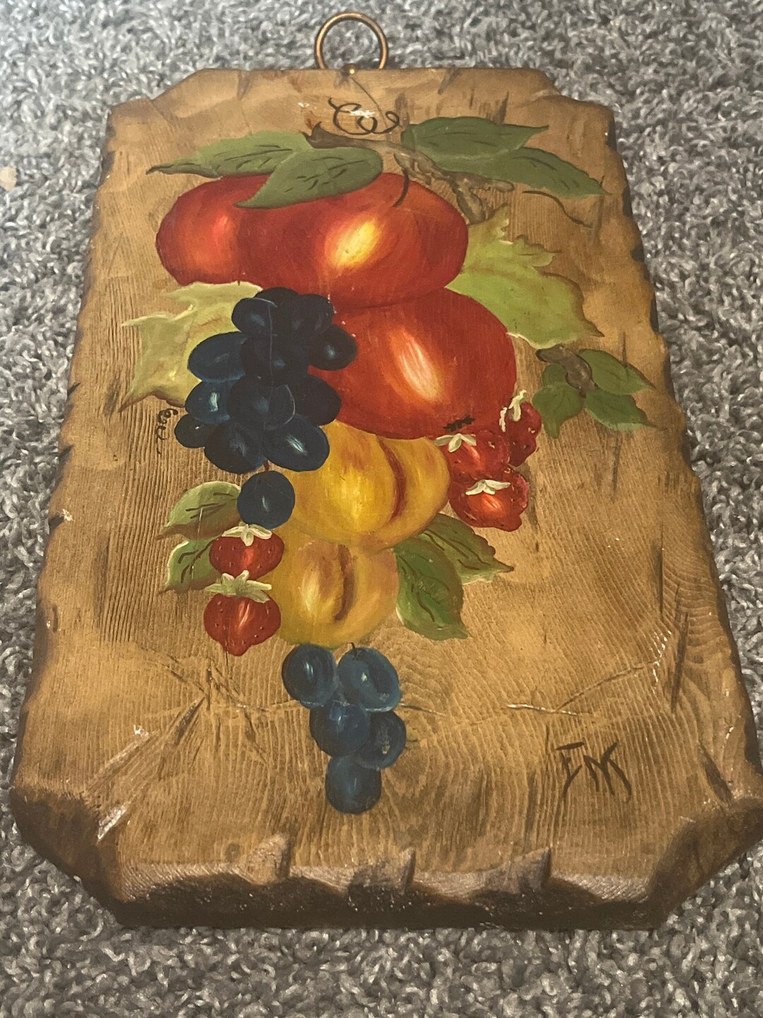 70’s Hand Painted Fruit Wooden Plaque - Etsy