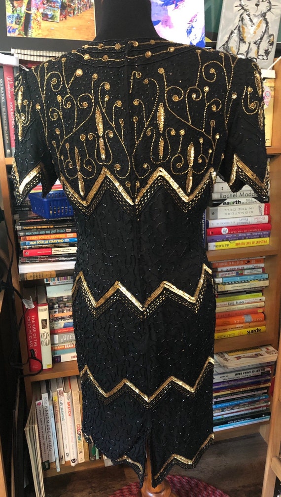 Laurence Kazar Black and Gold Beaded Dress - image 3