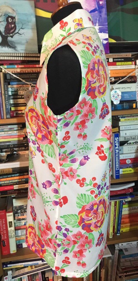 1970's Polyester Sheer Rose Print Sleeveless Blou… - image 2