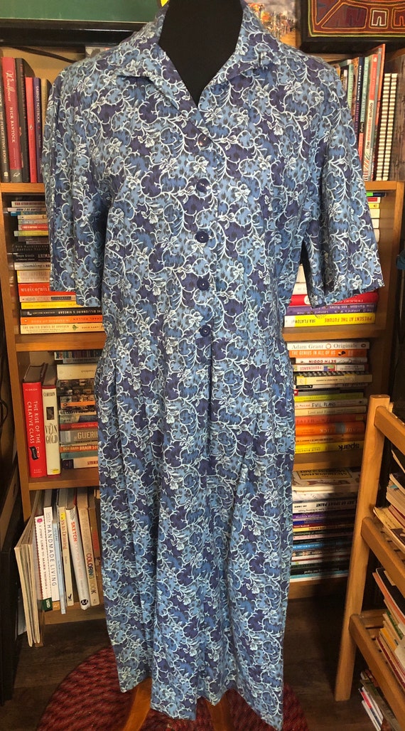 60’s Handmade Blue Floral Day Dress - image 1