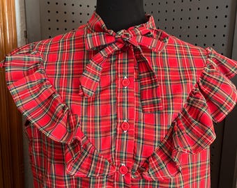Handmade Plaid Sleeveless Bow Blouse