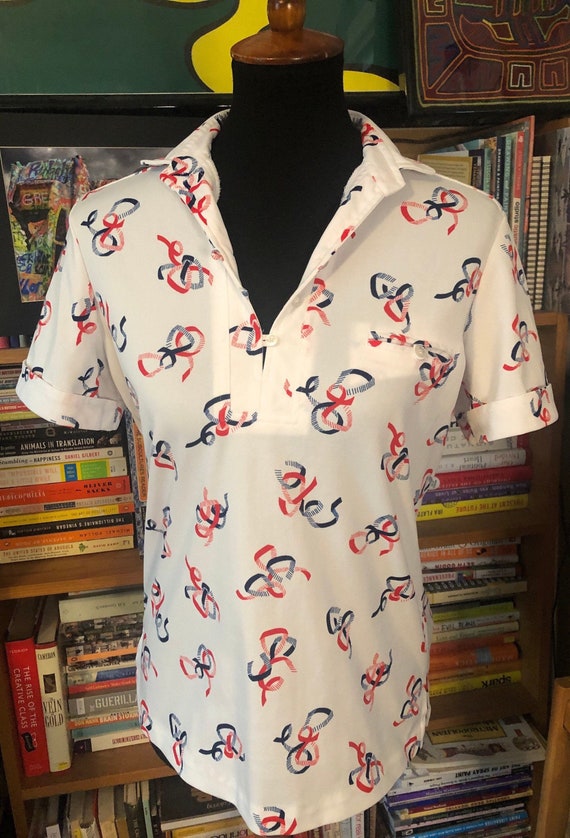 70’s Pykettes Nautical Themed Polyester Polo - image 1
