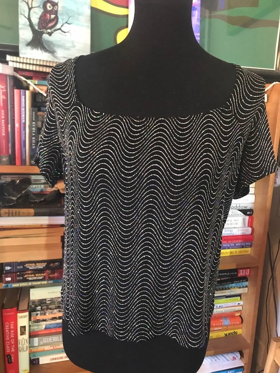 1990's Sparkling Square Neck Cropped Top by Ouida 