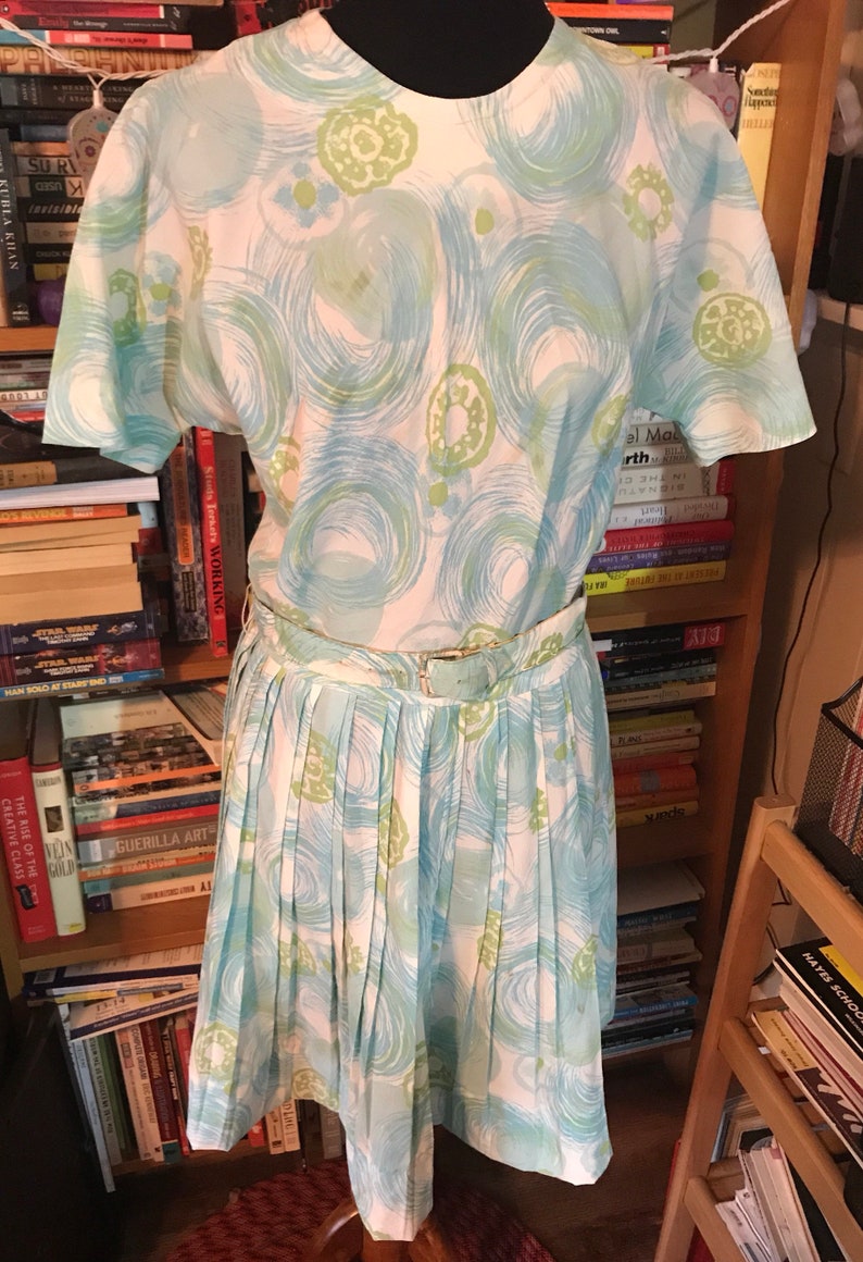 printed dress with pleated skirt