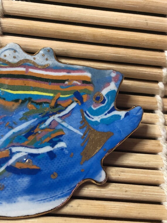 80’s Hand Painted Ceramic Fish Brooch - image 2
