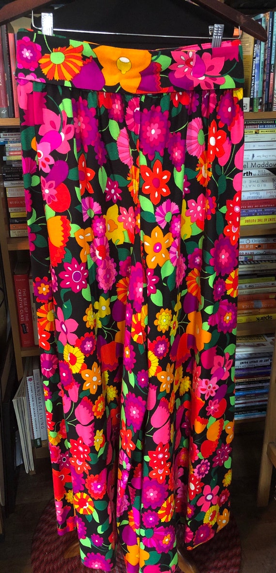 60’s/70's  Women’s Psychedelic Neon Floral High W… - image 2