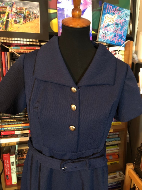 60’s/70’s Handmade Navy Blue Polyester Day Dress - image 5