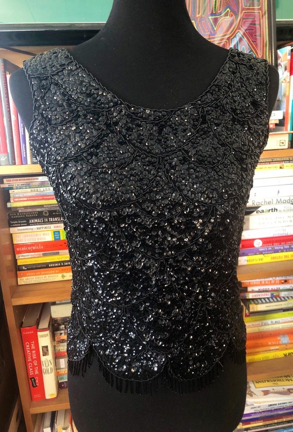 60's Unlabeled Formal Beaded Tank Made in Hong Kon