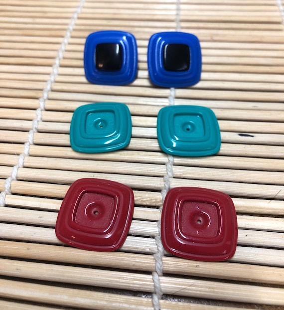80’s Interchangeable Plastic Square Earring Set - image 1