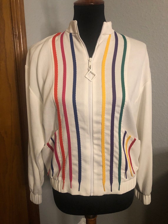 80’s Polyester Athletic Jacket with Multicolored … - image 1