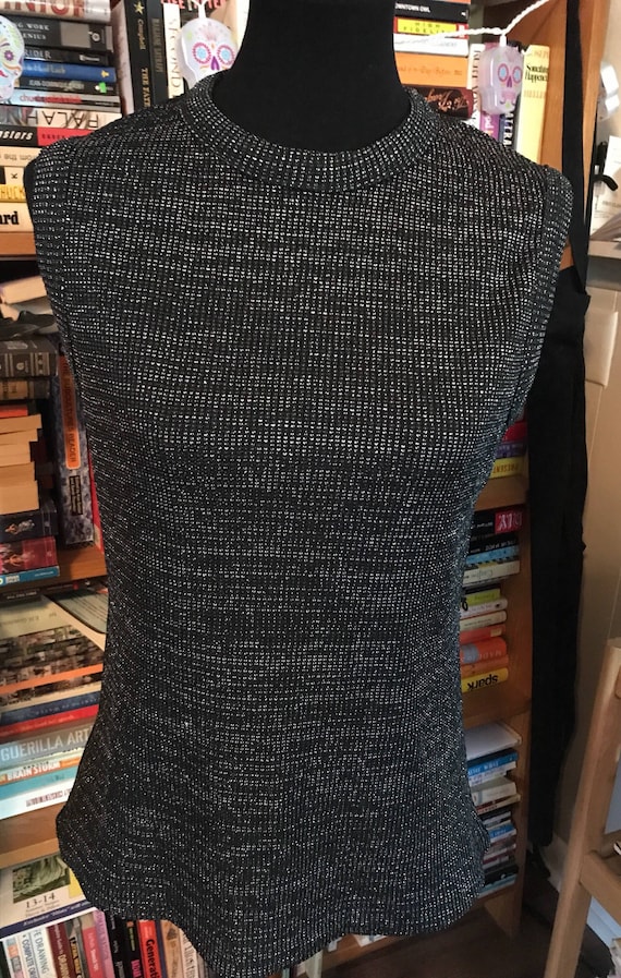 60's Black Sleeveless Sweater with Metallic Thread - image 1