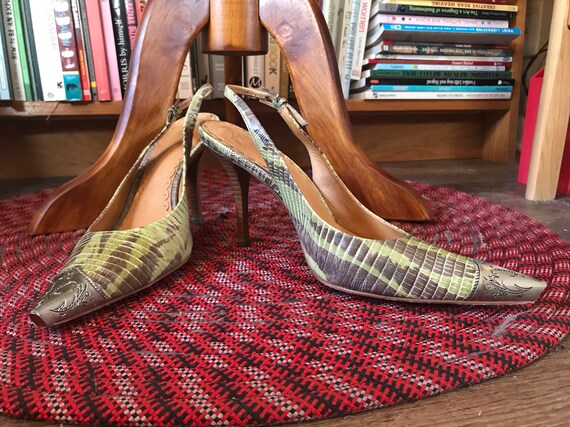 snakeskin slingback pumps