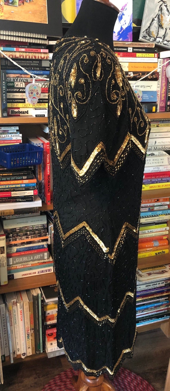 Laurence Kazar Black and Gold Beaded Dress - image 4