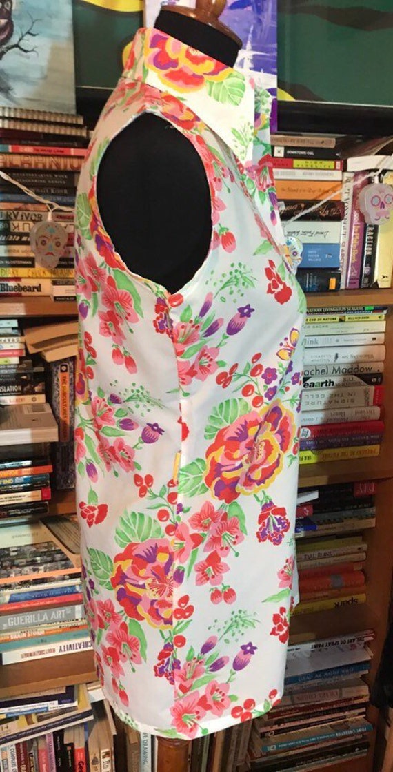 1970's Polyester Sheer Rose Print Sleeveless Blou… - image 5