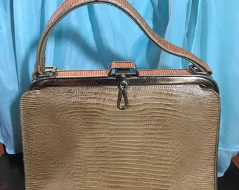 50's/60's Structured Croc-embossed Leather Frame Handbag