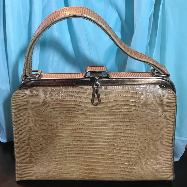 50's/60's Structured Croc-embossed Leather Frame Handbag