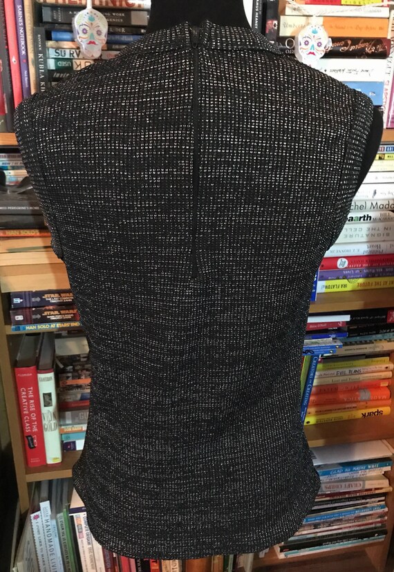 60's Black Sleeveless Sweater with Metallic Thread - image 3