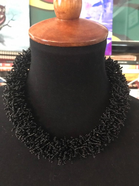 Coral and Olive Green Seed Beaded Choker