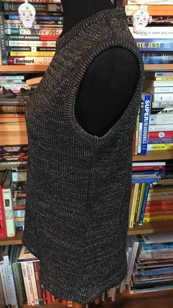 60's Black Sleeveless Sweater with Metallic Thread - image 2