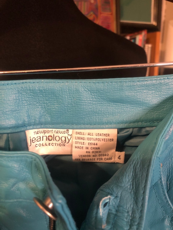 90’s Newport News Jeanology Turquoise Leather Pan… - image 5