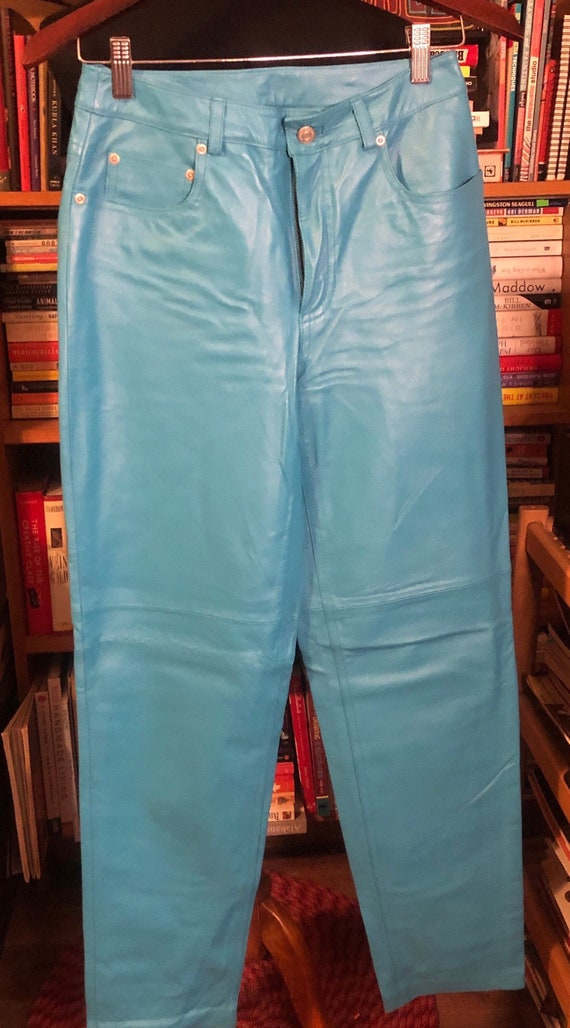 90’s Newport News Jeanology Turquoise Leather Pan… - image 1