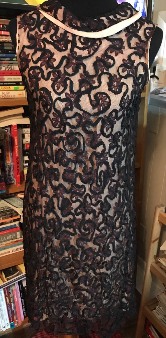 1960's Sleeveless Lace Overlay Party Dress
