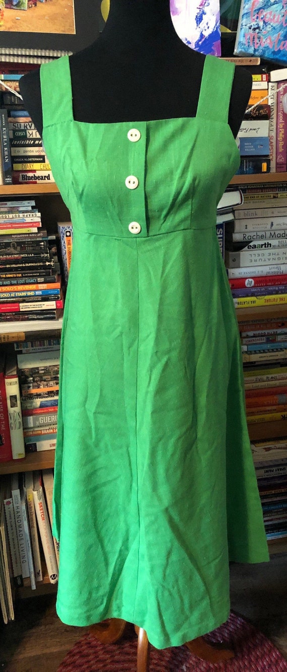 60’s/70’s Bright Green Apron Dress with Back Tie