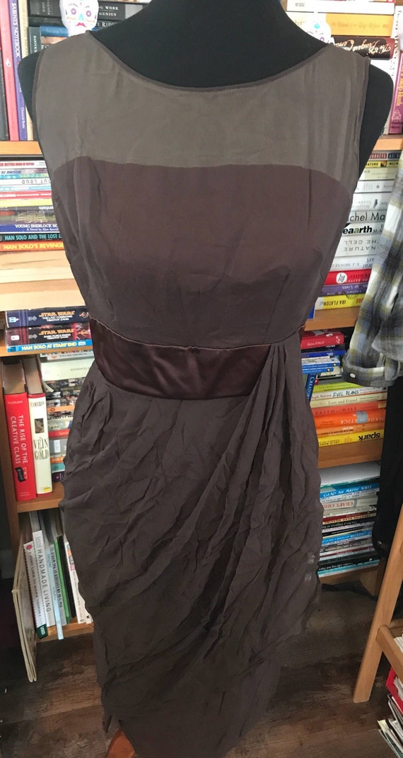 Handmade 1950's Brown Draped-Front Sheath Party Dr