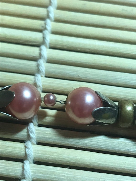 50's Faux Pearl and Metal Bead Necklace On Fine C… - image 7