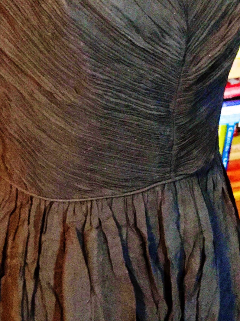 1950/'s1960/'s Chiffon Pleated Bodice Sleeveless Party Dress