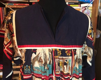 70’s/80’s Krist Gudnason Nautical Print Caftan Dress