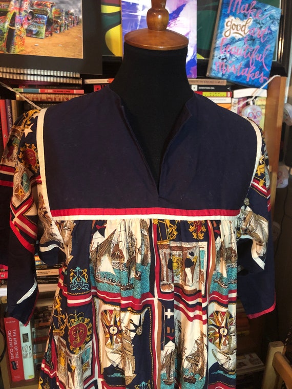 70’s/80’s Krist Gudnason Nautical Print Caftan Dre