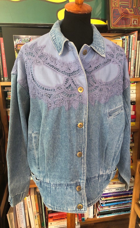 80’s Denim Jacket with Blue Lace Inset by Together