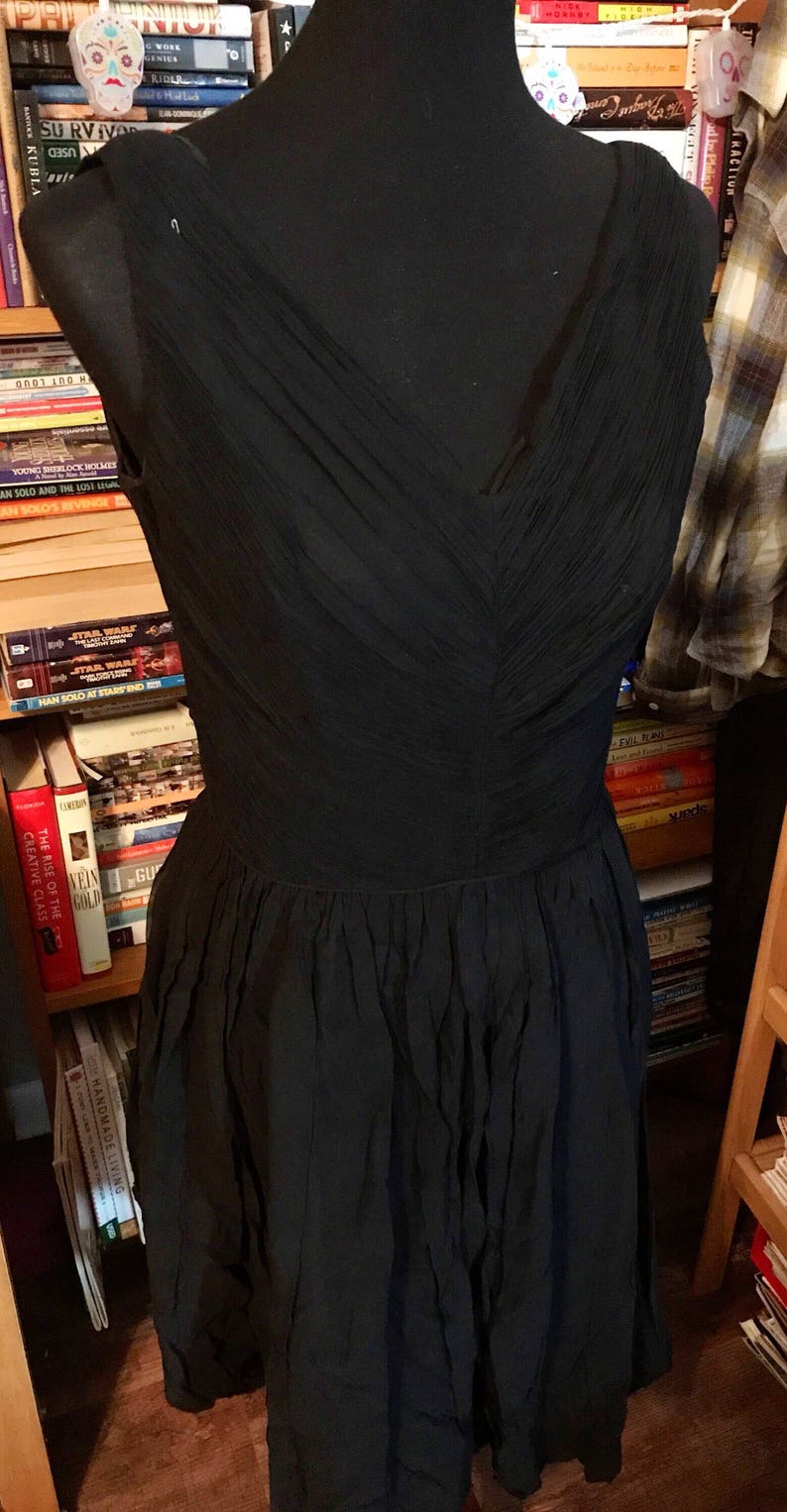1950/'s1960/'s Chiffon Pleated Bodice Sleeveless Party Dress