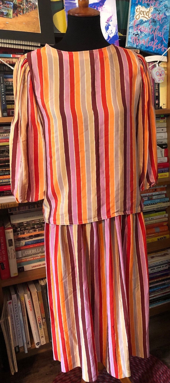 80’s Nipon Boutique Striped Silk/Acetate Blouse an