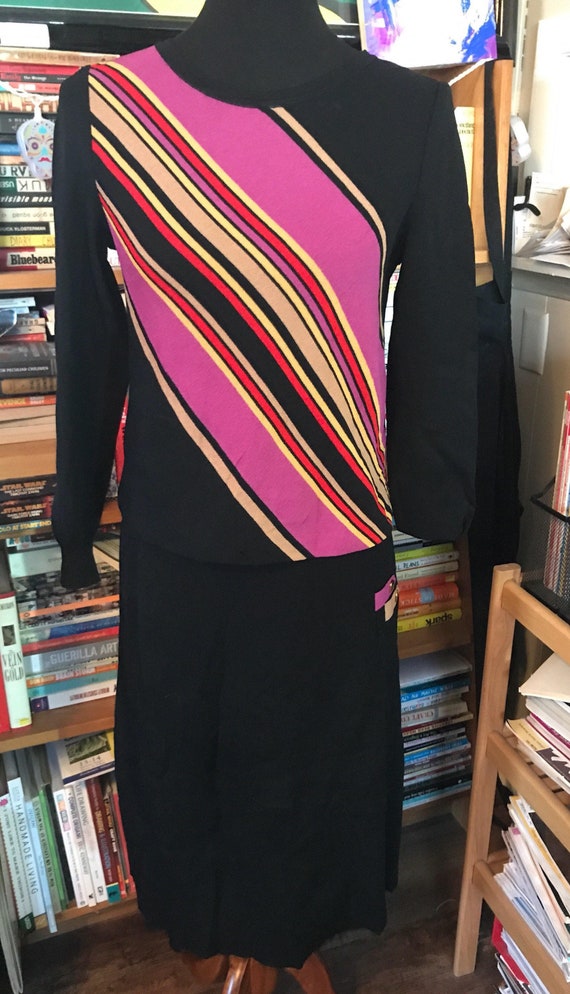 Matching Knit Pleated Skirt and Striped Top Set by