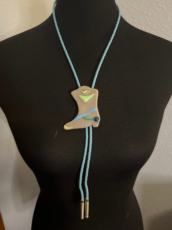 80’s Dichroic Fused Glass Cowboy Book Bolo Tie